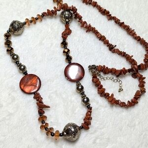 Vintage Glass Goldstone Beaded Necklace 38"  Length